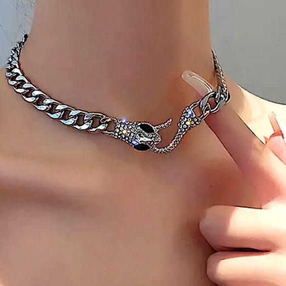 SILVER SNAKE CHAIN CHOKER - Picture 1 of 11